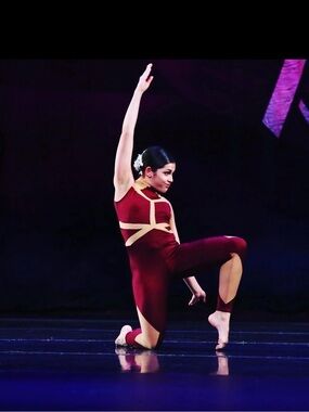 Custom Burgundy & Nude Contemporary Dance Costume / Unitard – Adult Small